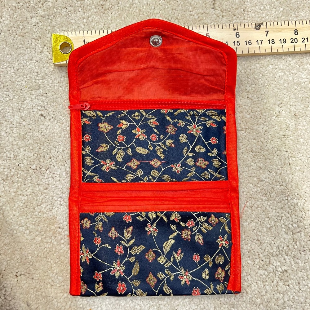 VTG Silk Brocade Small Floral Embroidered Pouch Chinoiserie Boho Trinket Bag - Picture 4 of 6
